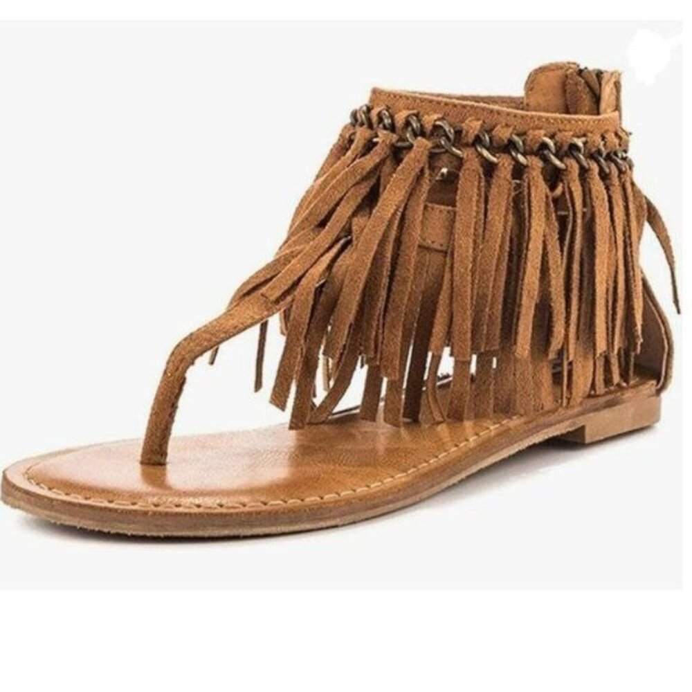 YDN Tan Fringe Sandals